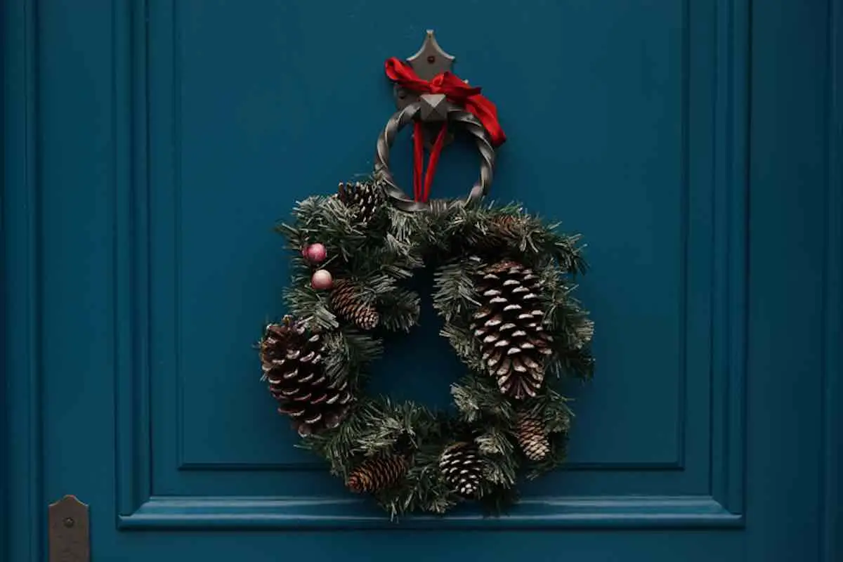 Wreath mounted on the front door